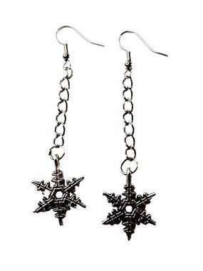 Silver snowflake earrings Long Dangle Chain